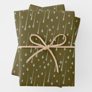 Falling Raindrops Cute Rainy Day Sepia Brown Wrapping Paper Sheets