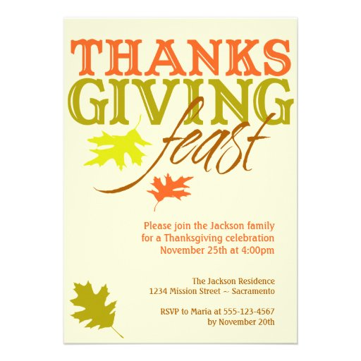 Falling red brown autumn leaves Thanksgiving feast Custom Announcements ...