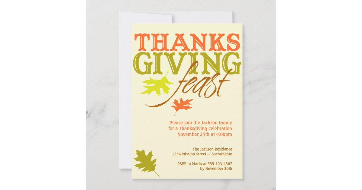 Falling red brown autumn leaves Thanksgiving feast Invitation | Zazzle
