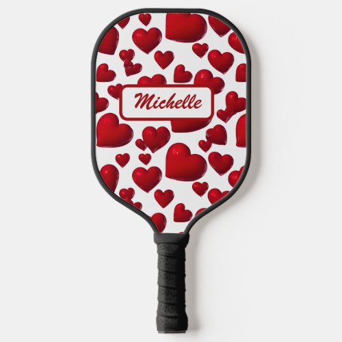 Falling Red Hearts Valentine Pattern Pickleball Paddle