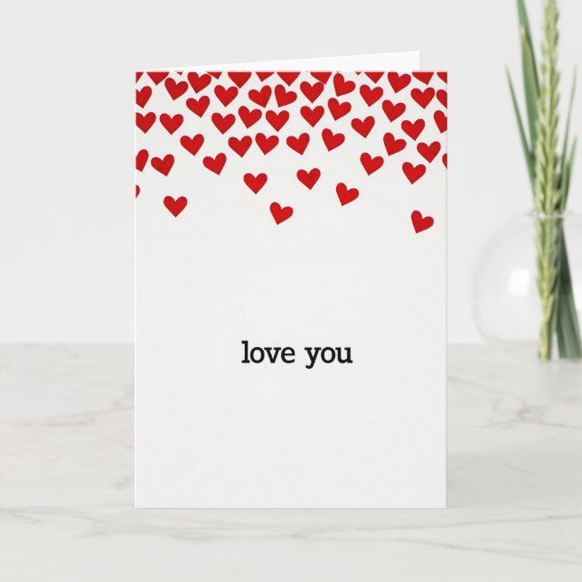 Falling Red Paper Hearts Love You Card (Front)