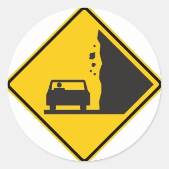 Falling Rock Zone Highway Sign Classic Round Sticker by wesleyowns at Zazzle
