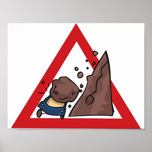 Falling Rocks Road Sign Poster