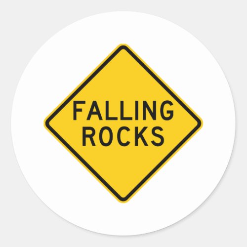 Falling Rocks Zone Highway Sign Classic Round Sticker