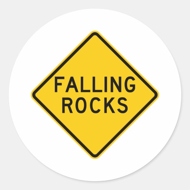 Falling Rocks Zone Highway Sign Classic Round Sticker (Front)