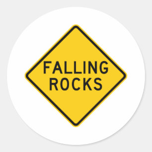 Falling Rocks Zone Highway Sign Classic Round Sticker