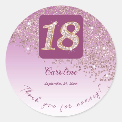 Falling Rose Gold Glitter 18th Birthday Thanks Classic Round Sticker