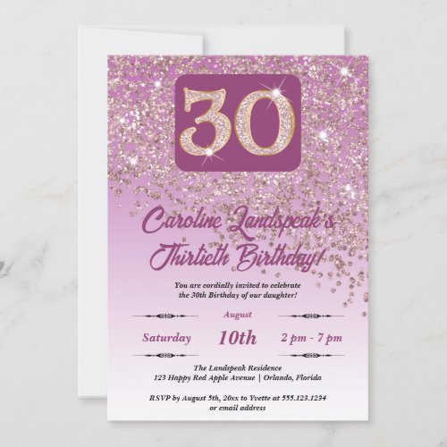 Falling Rose Gold Glitter 30th Birthday Party Invitation