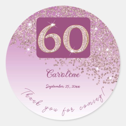 Falling Rose Gold Glitter 60th Birthday Thanks Classic Round Sticker