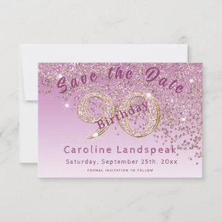 Falling Rose Gold Glitter for 90th Birthday Save The Date