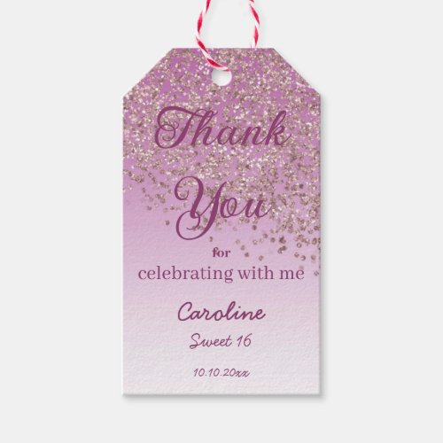 Falling Rose Gold Glitter Sweet 16 Personalized Gift Tags