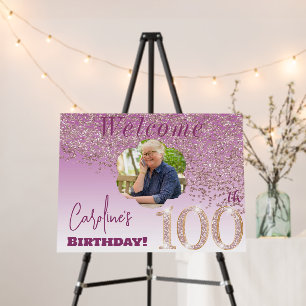 Falling Rose Gold Glitter Welcome 100th Birthday Foam Board