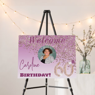 Falling Rose Gold Glitter Welcome 60th Birthday Foam Board