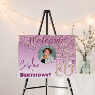 Falling Rose Gold Glitter Welcome 80th Birthday Foam Board