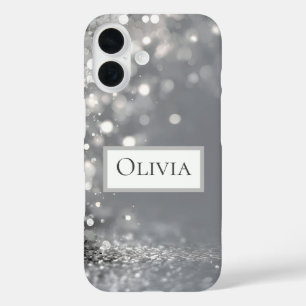 Falling Silver Confetti on Gray iPhone 16 Case