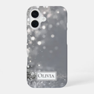 Falling Silver Confetti on Gray iPhone 16 Case