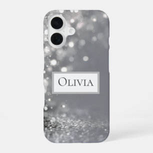Falling Silver Confetti on Gray iPhone 16 Case