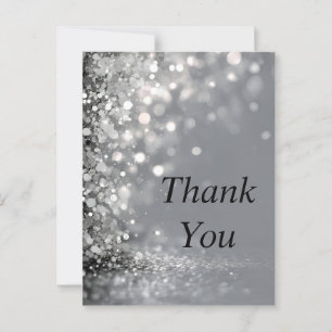 Falling Silver Confetti on Gray Thank You Card