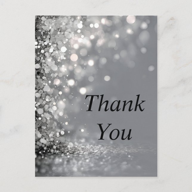 Falling Silver Confetti on Gray Thank You Card (Front)