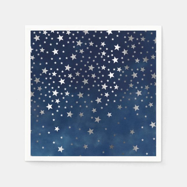 Falling Silver Stars Celestial Napkins (Front)