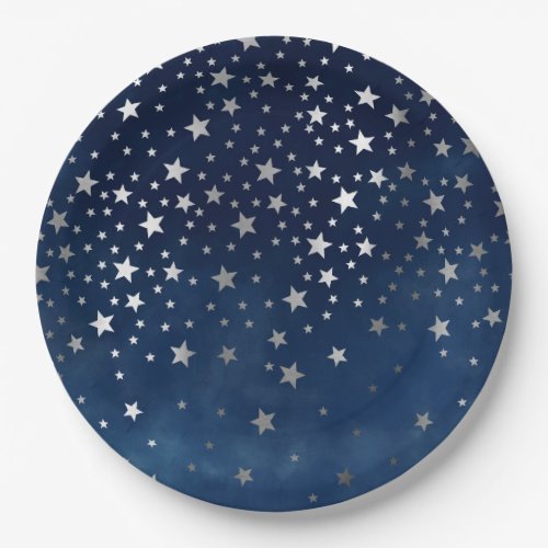 Falling Silver Stars Celestial  Paper Plates