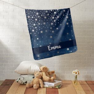 Falling Silver Stars Celestial Personalized Baby Blanket