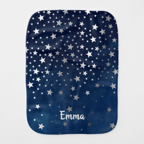 Falling Silver Stars Celestial Personalized  Baby Burp Cloth