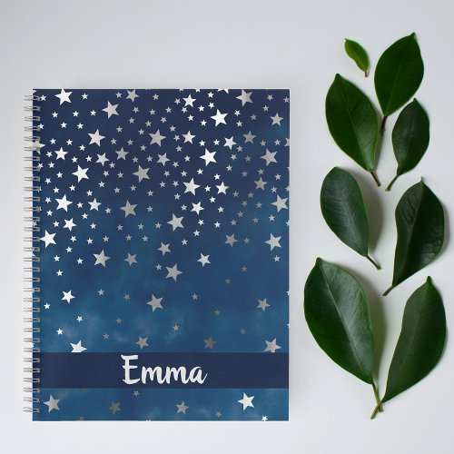 Falling Silver Stars Celestial Personalized Bullet Notebook