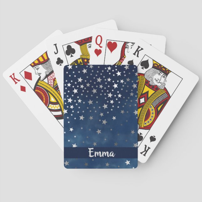 Falling Silver Stars Celestial Personalized  Poker Cards (Back)