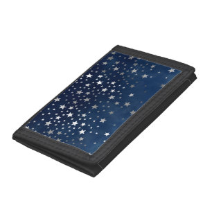 Falling Silver Stars Celestial  Trifold Wallet
