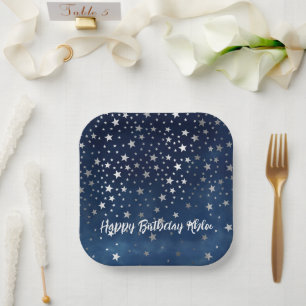 Falling Silver Stars Personalized Paper Plates