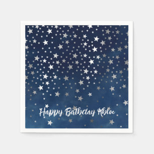 Falling Silver Stars Personalized Party Napkins