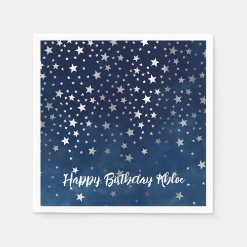 Falling Silver Stars Personalized Party Napkins