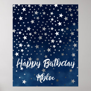 Falling Silver Stars Personalized Party Poster