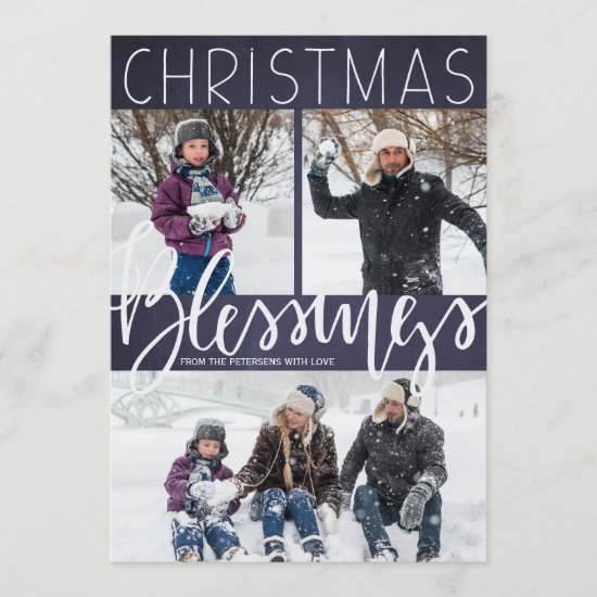 Falling snow Christmas blessings typography photo Holiday Card