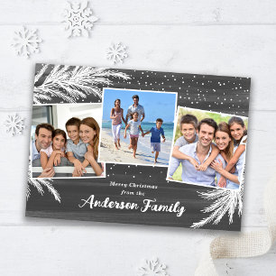 Falling Snow Evergreens Gray 3 Photos Christmas Holiday Card