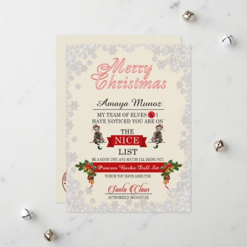 Falling Snow Santas Nice List Holiday Card