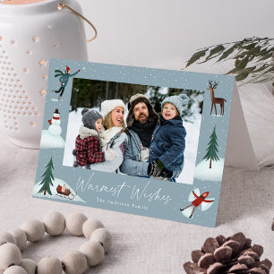 Falling Snow Whimsical 2 Photo Holiday Card