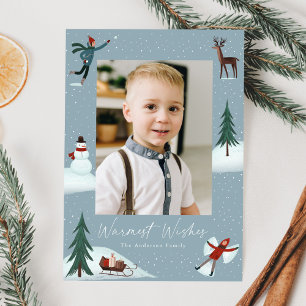 Falling Snow Whimsical Photo Holiday Card