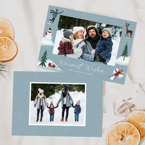Falling Snow Whimsical Winter Scene 2 Photo Holiday Card