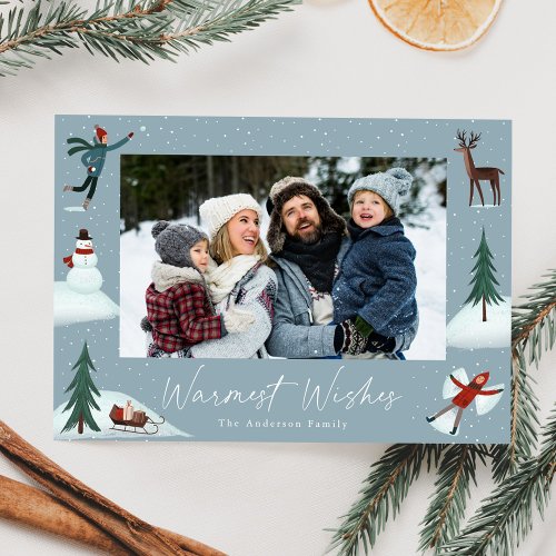 Falling Snow Whimsical Winter Scene Photo Holiday Card