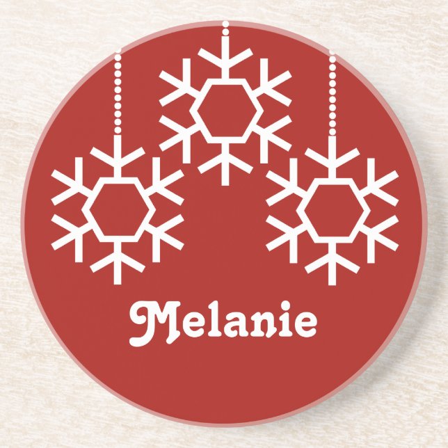 Falling Snowflakes Coaster, Dark Red Drink Coaster (Front)