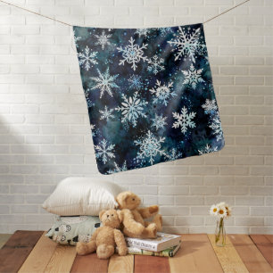 Falling Snowflakes Deep Blue Magical Winter Night Baby Blanket