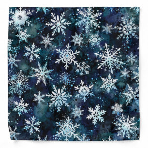 Falling Snowflakes Deep Blue Magical Winter Night Bandana