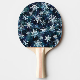 Falling Snowflakes Deep Blue Magical Winter Night Ping Pong Paddle