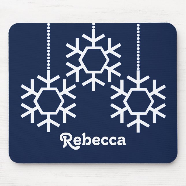 Falling Snowflakes Holiday Mousepad, Dark Blue Mouse Pad (Front)