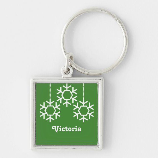 Falling Snowflakes Keychain, Bright Green Keychain (Front)