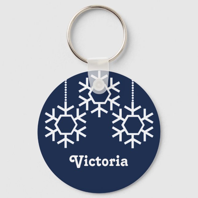 Falling Snowflakes Keychain, Dark Blue Keychain (Front)