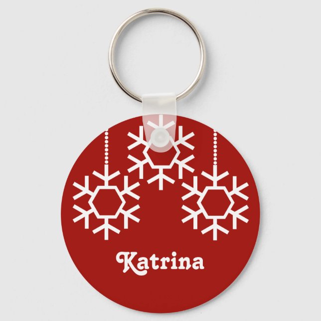 Falling Snowflakes Keychain, Dark Red Keychain (Front)