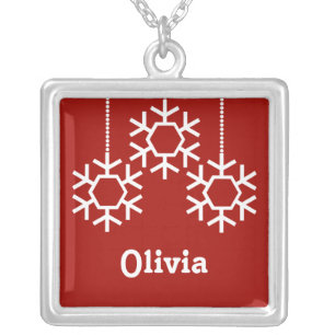 Falling Snowflakes Necklace, Dark Red Silver Plated Necklace